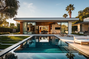 Serene Modern Mansion with Spectacular Pool View - Generative Ai