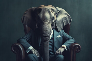 Generative AI - Powerful elephant in a business setting, representing strength, wisdom, and resilience