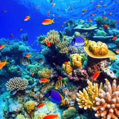 Naklejka na ściany i meble Magnificent underwater world of the tropical ocean.
