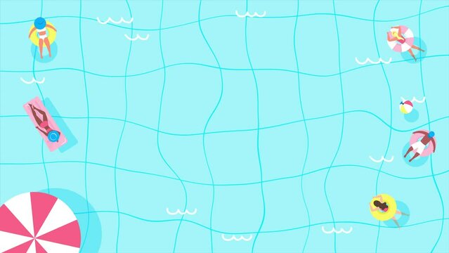 4K Summer Pool background animation. People enjoy party in the pool pastel theme