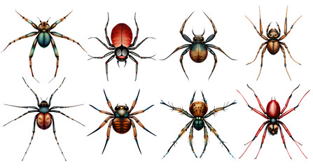 Set of watercolor spiders. Generative AI