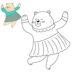dancing bear coloring book isolated