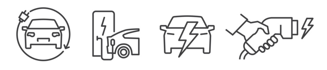 icon set electric car charge station and ev - vector illustration