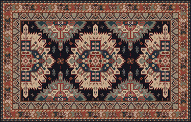 Colorful ornamental vector design for rug, tapis, yoga mat. Geometric ethnic clipart. Arabian ornamental carpet with decorative elements.Persian carpet,