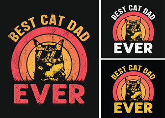 Best Cat Dad Ever Retro Vintage Sunset Father's Day T-shirt Design For Cat Lovers