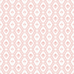 Seamless vector pattern. Modern geometric ornament with pink royal lilies. Classic background