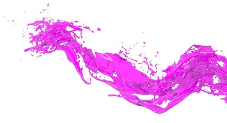 Pink splash on white background 3D render.