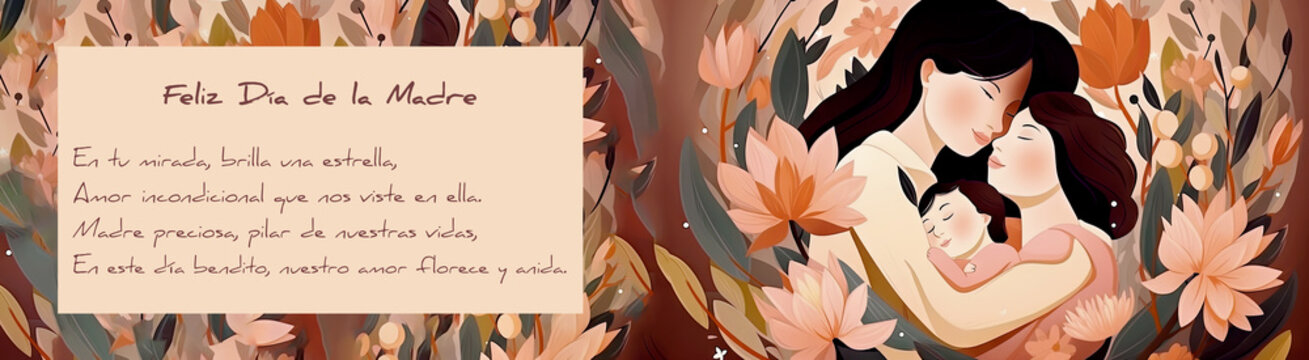 Tarjeta del Día de la Madre, Feliz Día de la Madre, Feliz Día de la Madre, Poema tarjeta, flor, ramo de flores Ilustración con AI