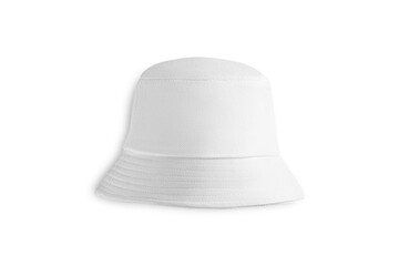 Blank white bucket fisherman promotional hat or cap. Bucked hat Mockup isolated over white background. 3d rendering.Stylish Panama template, hat with brim.