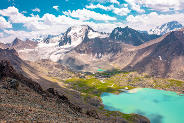 Mountain blue lake among the rocks. Beautiful landscape. Wonderful nature.