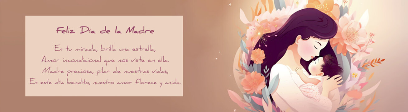 Tarjeta del Día de la Madre, Feliz Día de la Madre, Feliz Día de la Madre, Poema tarjeta, flor, ramo de flores Ilustración con AI