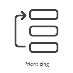 Outline style ui icons soft skill for business collection. Vector black linear illustration. Prioritizing. Arrow symbol on task chart symbol on white background. Design for corporate training
