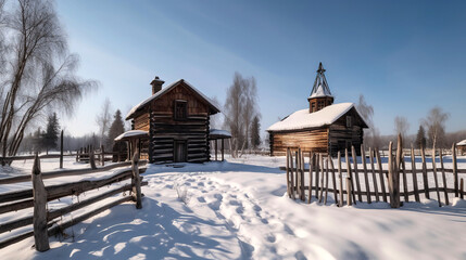 Winter cabin in a snowy landscape, generative ai