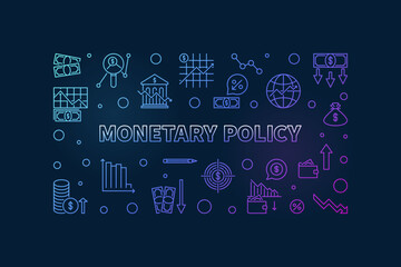 Monetary Policy horizontal colored banner - Macroeconomics vector illustration