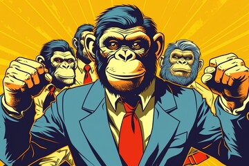 Fototapeta na wymiar Monkey businessman in comic pop art style illustration, generative ai