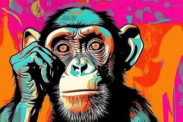 Monkey face in comic pop art style illustration, generative ai