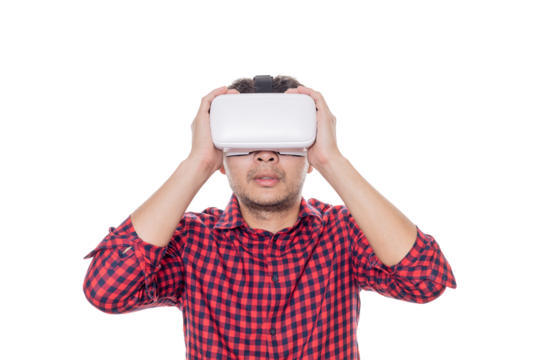 Man using virtual reality headset.
