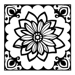 Flower clipart vector design black and white