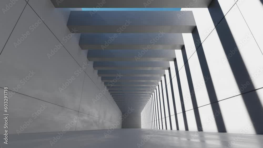Aufkleber 3d rendering of abstract concrete tunnel structure with running shadow.