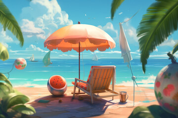 Embracing the Summer Spirit. Vibrant and lively summer concept illustration captures the essence of the season. Ai generated