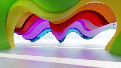 Abstract architecture background colorful curved walls 3d render