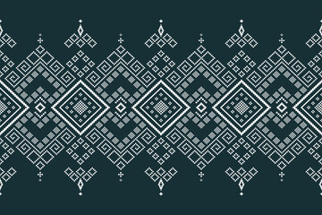 Green Cross stitch colorful geometric traditional ethnic pattern Ikat seamless pattern border abstract design for fabric print cloth dress carpet curtains and sarong Aztec African Indian Indonesian 