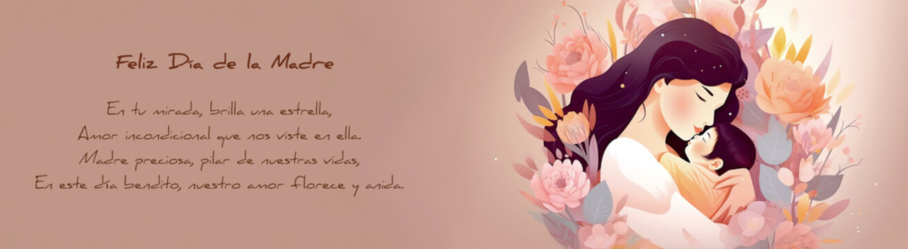 Tarjeta del D&iacute;a de la Madre, Feliz D&iacute;a de la Madre, Feliz D&iacute;a de la Madre, Poema tarjeta, flor, ramo de flores Ilustraci&oacute;n con AI