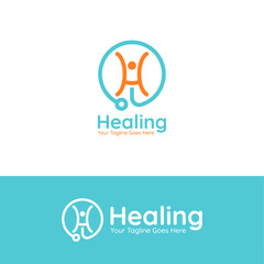 Initial Letter H Logo Vector Design in the shape of Happy Person, Stethoscope, Health Logo, Healing Logo