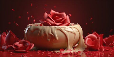 Rose cosmetic product. Face cream  and rose petals. Generative Ai illustration
