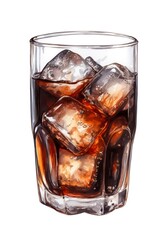 Watercolor illustration of a glass of cola with ice isolated on white background. Generative AI.