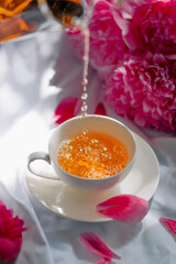 cup of tea with flowers