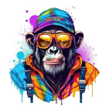 Playful Primate: Whimsical Post-Impressionist Illustration in Flat Style with Pastel Palette and Synthwave Twist 3. Generative AI