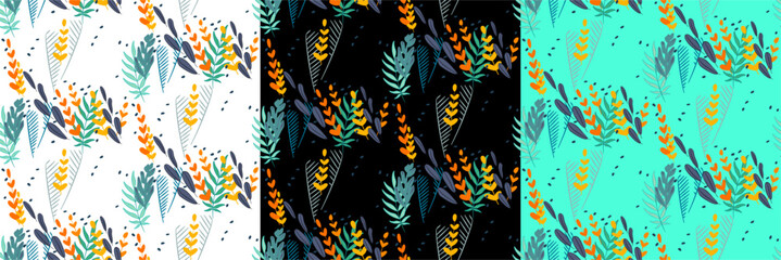 Vector seamless half-drop pattern, with leaves 