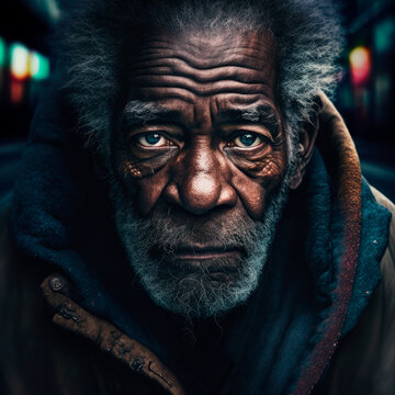 Weathered Soul: A Gripping Portrait Of An Elderly African American Man, Reflecting Deep Sadness And Intense Dramatic Ambiance. Generative Ai