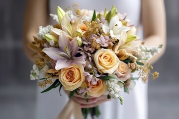 Bride with bouquet, generative ai