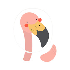 Cute funny flamingo astronaut in space helmet cartoon character illustration. Hand drawn animal, Scandinavian style flat design, isolated vector. Kids print element, space adventure, travel, science