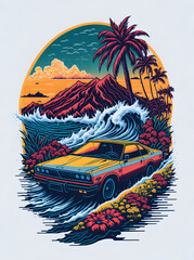 *0s car on the Palm Beach. AI generated illustration