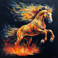 horse in the night, horse, paint, art picture, horse art painting, black background horse, AI painting