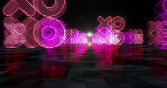 XOXO romantic love greeting and kiss digital cyber style symbol abstract cyber concept. Digital technology and computer background seamless and looped 3d animation.