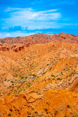 Natural unusual landscape red canyon of extraordinary beauty is similar to the Martian landscape. Multi-colored canyon fairy tale in Kyrgyzstan. Charyn Canyon. Amazing beautiful landscape.