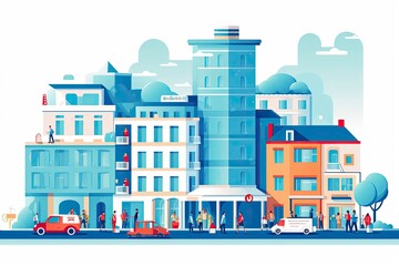 Obraz premium 2d illustration of buildings in an urban city. Generative ai