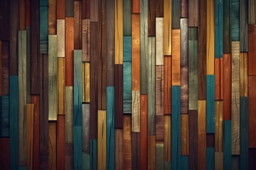 Many thin wooden panels in many different colors arranged vertically (Generative AI, Generativ, KI)