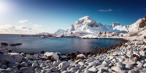 Wonderful nature image of north fjords with mountains landscape. scenic photo of winter. Panorama A...