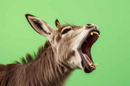 Crazy screaming donkey in front of a neon green background (Generative AI, Generativ, KI)