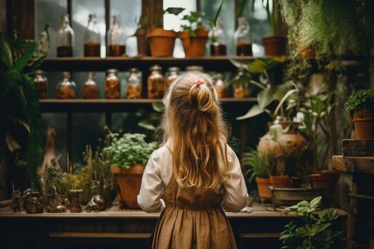 Botanist child pots. Generate Ai