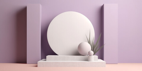 Purple podium stage display cosmetic minimalism by generative AI tools