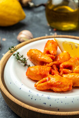Crab group, Surimi sticks, Food recipe background. vertical image. top view. place for text