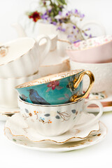Decorative blue and white porcelain cups