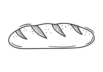 Hand drawn loaf sketch illustration. Bread doodle drawing. Grocery food. Sandwich ingredient