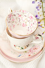 Decorative pink porcelain cup
